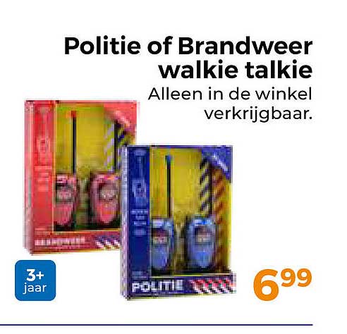Politie of Brandweer walkie talkie Alleen in de winkel verkrijgbaar.