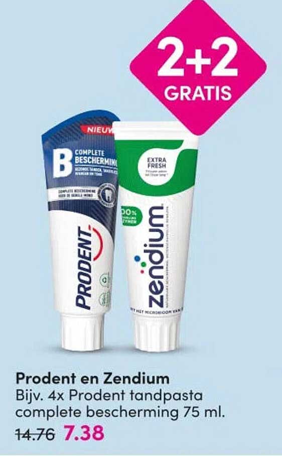 Prodent en Zendium Bijv. 4x Prodent tandpasta complete bescherming 75 ml. 2+2 gratis