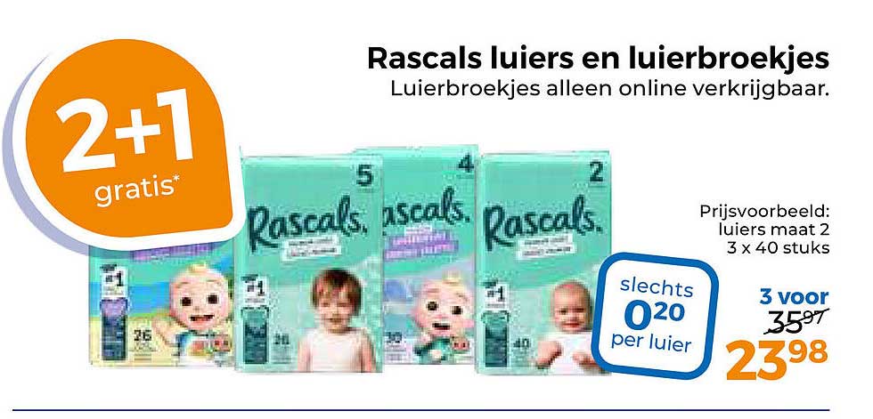 Rascals luiers en luierbroekjes 2+1 gratis*