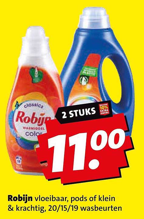 Robijn vloeibaar, pods of klein & krachtig, 20/15/19 wasbeurten 2 STUKS