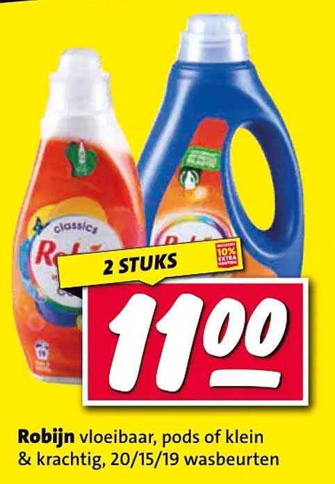 Robijn vloeibaar, pods of klein & krachtig, 20/15/19 wasbeurten 2 STUKS