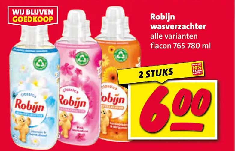 Robijn wasverzachter alle varianten flacon 765-780 ml 2 STUKS