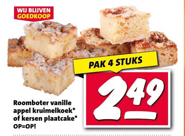 Roomboter vanille appel kruimelkoek* of kersen plaatcake* OP=OP! PAK 4 STUKS