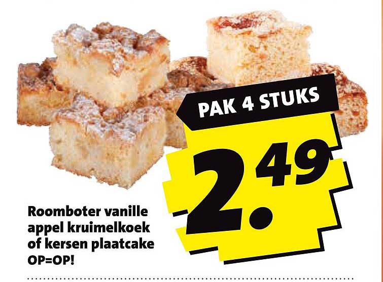 Roomboter vanille appel kruimelkoek of kersen plaatcake OP=OP! PAK 4 STUKS