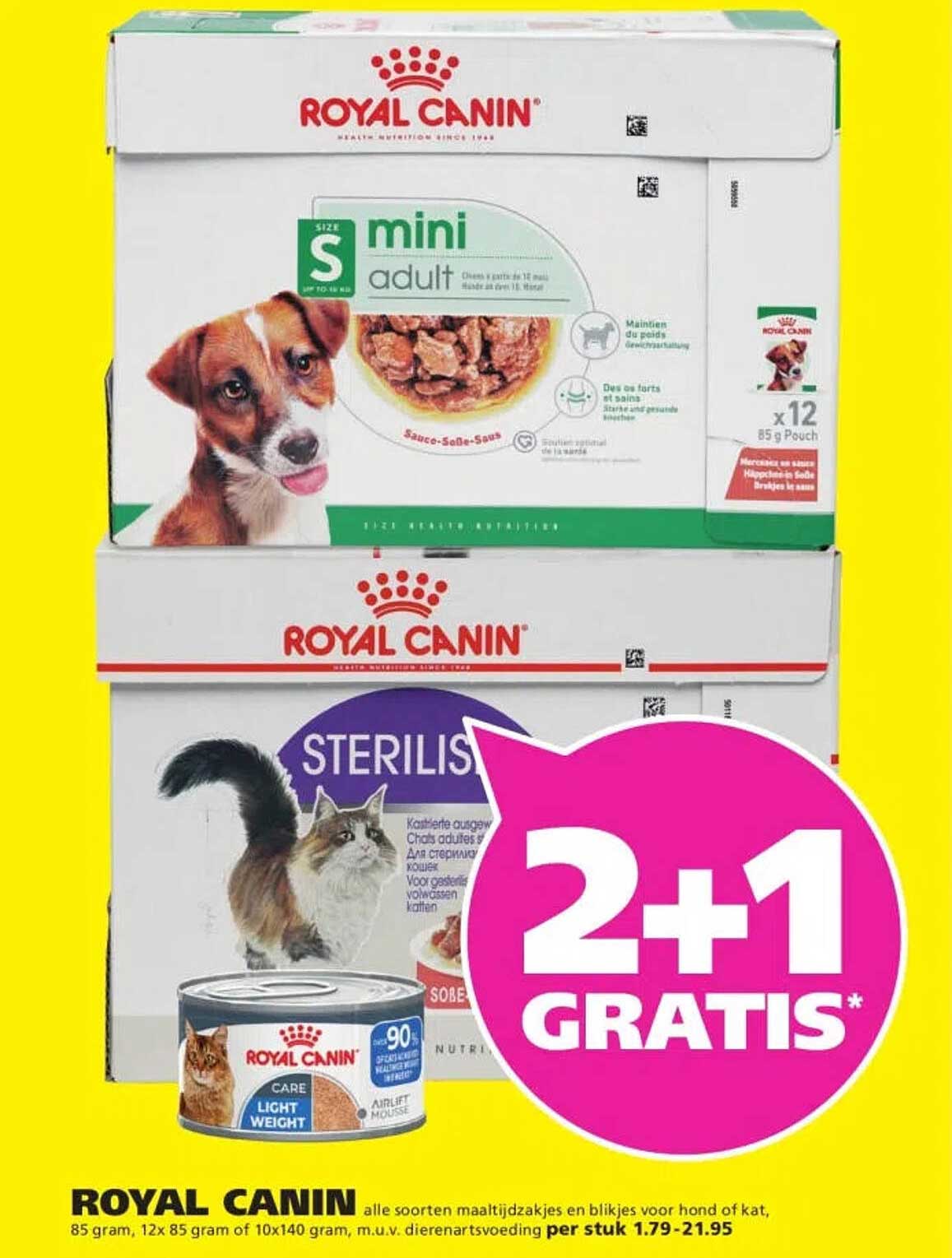 ROYAL CANIN alle soorten maaltijdzakjes en blikjes voor hond of kat, 85 gram, 12x 85 gram of 10x140 gram, m.u.v. dierenartsvoeding per stuk 1.79 - 21.95 2+1 GRATIS