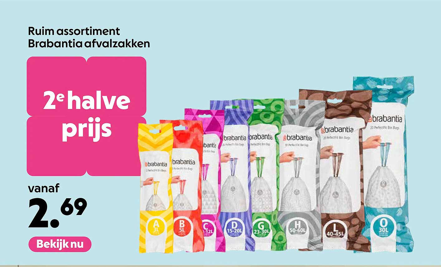 Ruim assortiment Brabantia afvalzakken 2e halve prijs