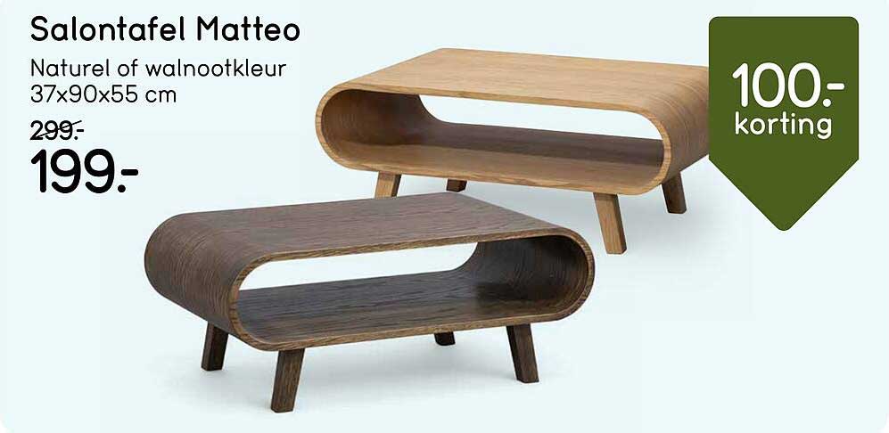 Salontafel Matteo Naturel of walnootkleur 37x90x55 cm 100.- korting