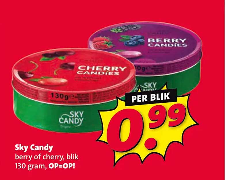 Sky Candy berry of cherry, blik 130 gram, OP=OP! PER BLIK