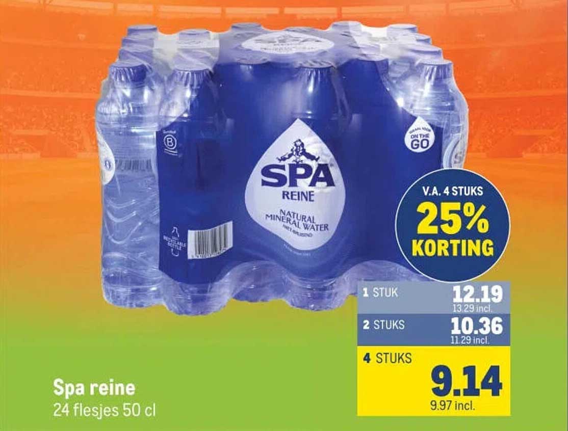 Spa reine 24 flesjes 50 cl V.A. 4 STUKS 25% KORTING