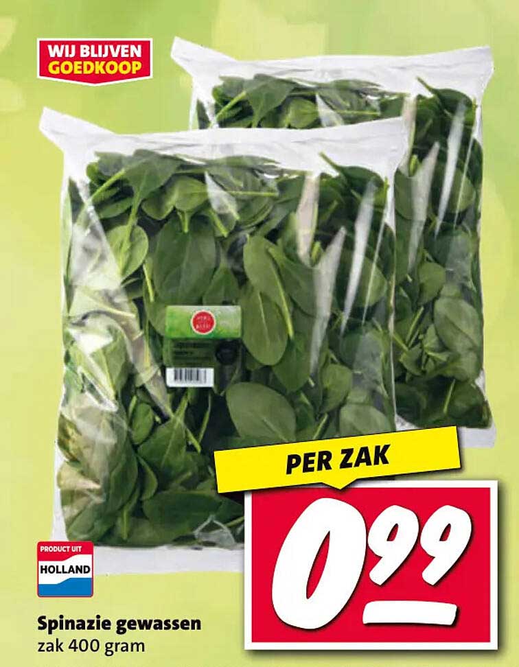 Spinazie gewassen zak 400 gram