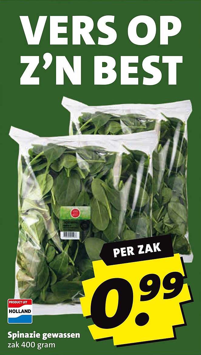 Spinazie gewassen zak 400 gram