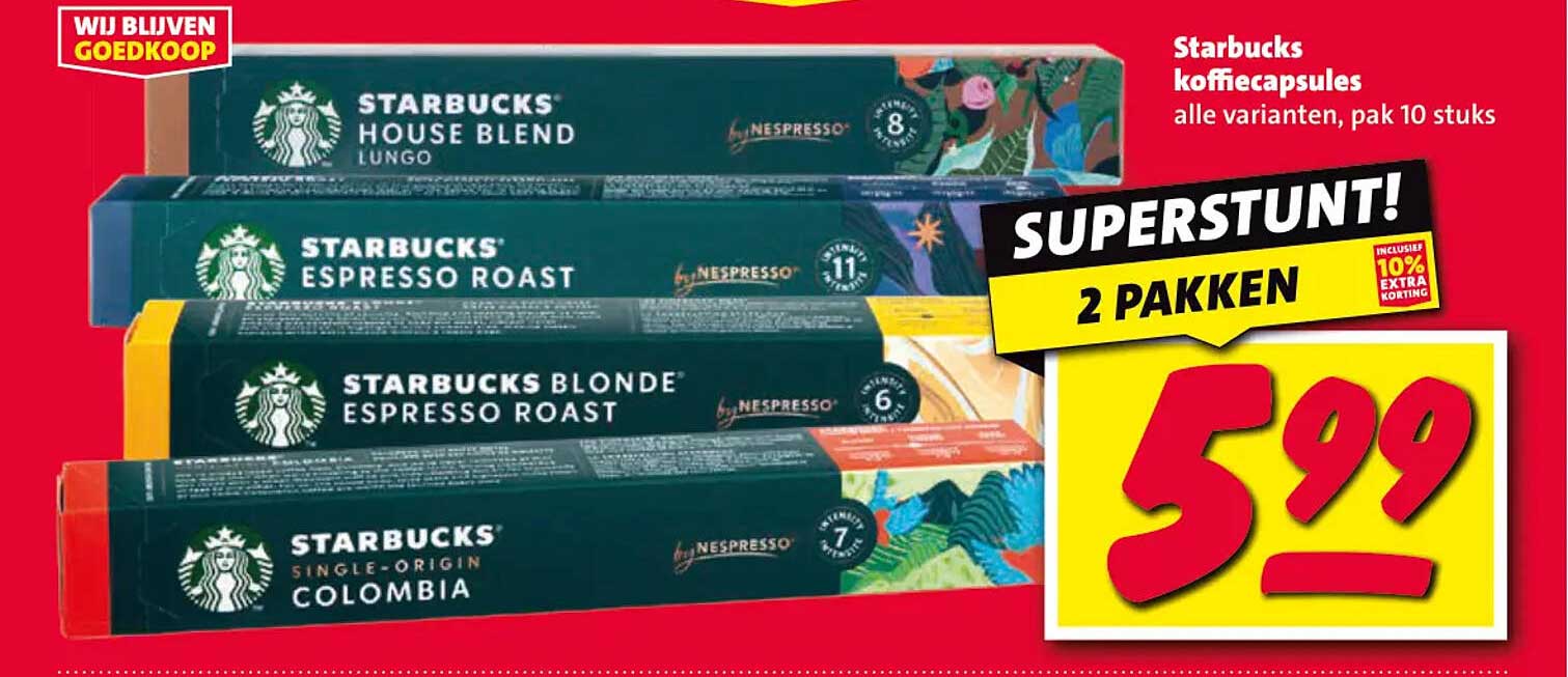 Starbucks koffiecapsules alle varianten, pak 10 stuks SUPERSTUNT! 2 PAKKEN