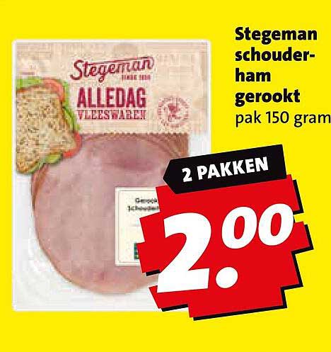 Stegeman schouder-ham gerookt pak 150 gram 2 pakken