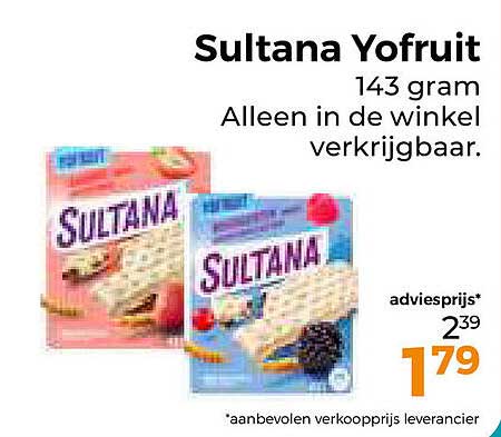 Sultana Yofruit 143 gram Alleen in de winkel verkrijgbaar.