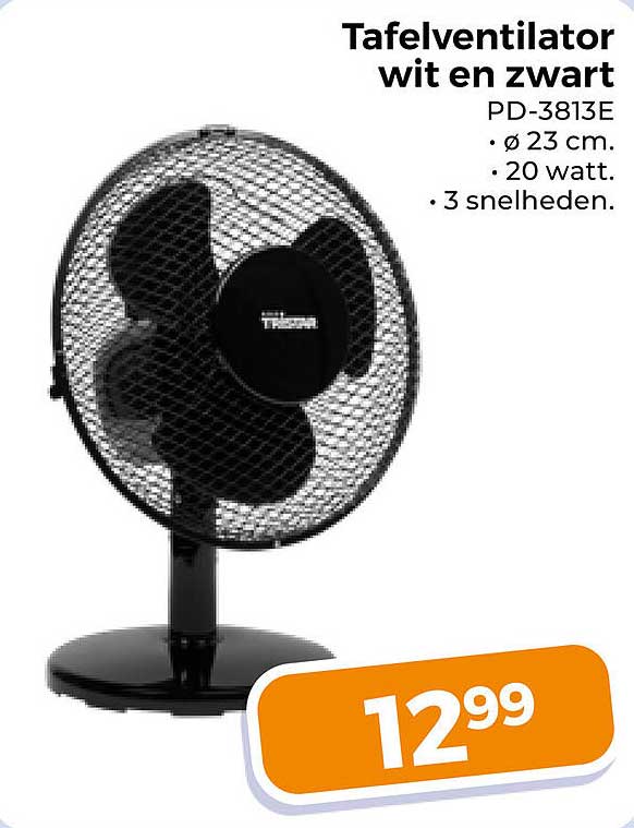 Tafelventilator wit en zwart PD-3813E
