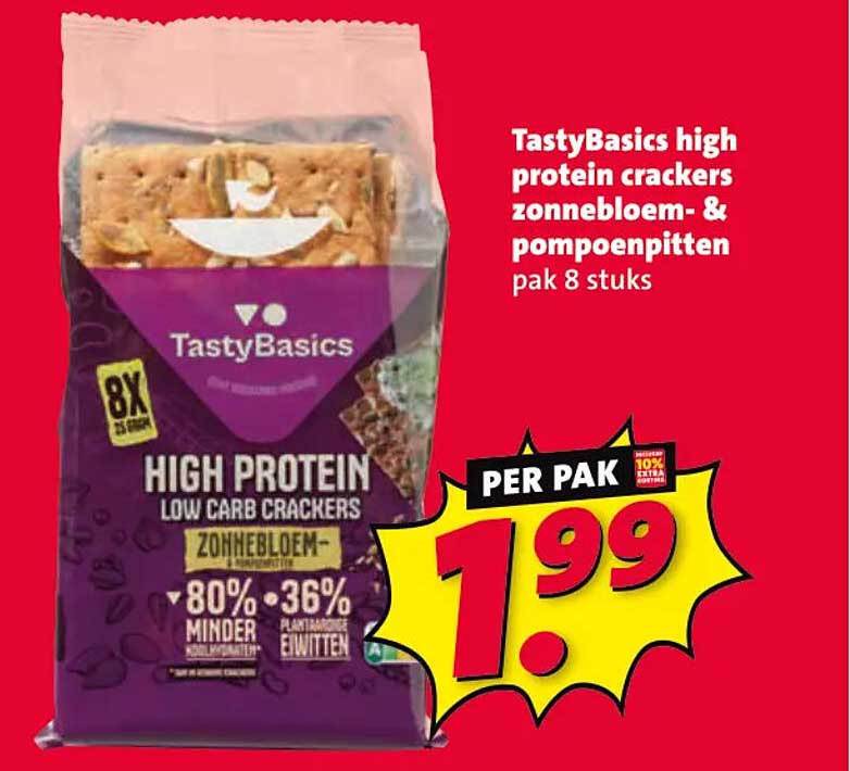 TastyBasics high protein crackers zonnebloem- & pompoenpitten pak 8 stuks