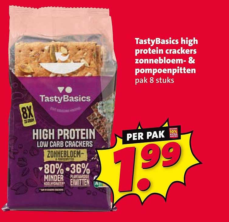 TastyBasics high protein crackers zonnebloem- & pompoenpitten pak 8 stuks