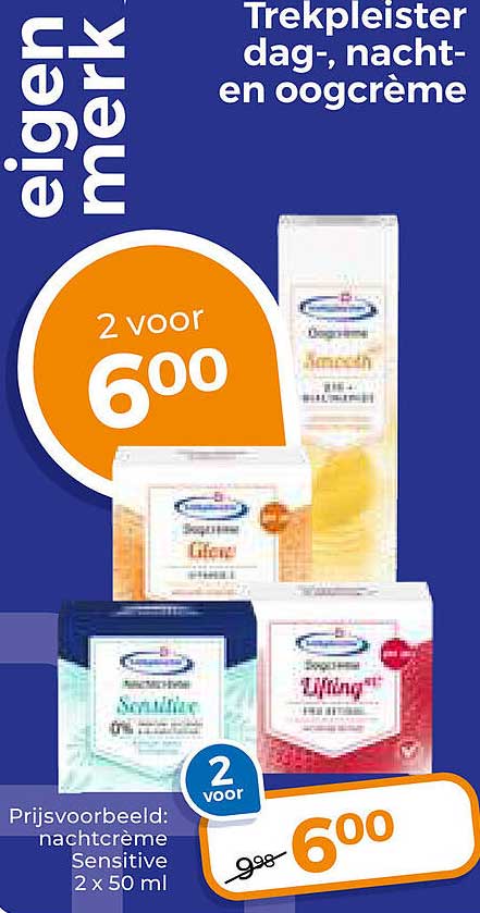 Trekpleister dag-, nacht- en oogcrème 2 voor 6,00