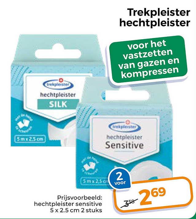 Trekpleister hechtpleister voor het vastzetten van gazen en kompressen 2 voor