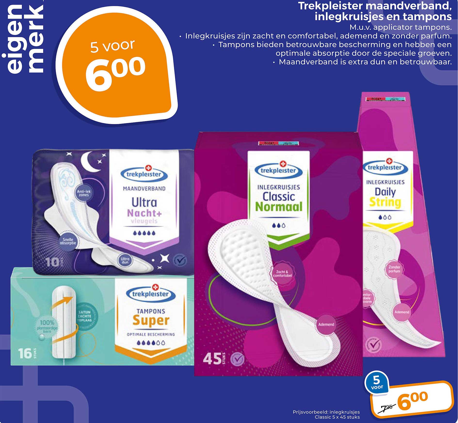 Trekpleister maandverband, inlegkruisjes en tampons