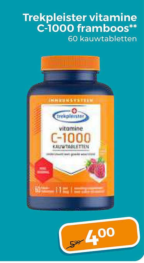 Trekpleister vitamine C-1000 framboos** 60 kauwtabletten
