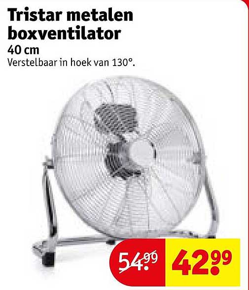 Tristar metalen boxventilator 40 cm Verstelbaar in hoek van 130°.
