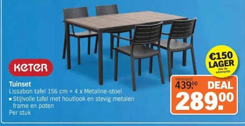Tuinset Lissabon tafel 156 cm + 4 x Metaline-stoel