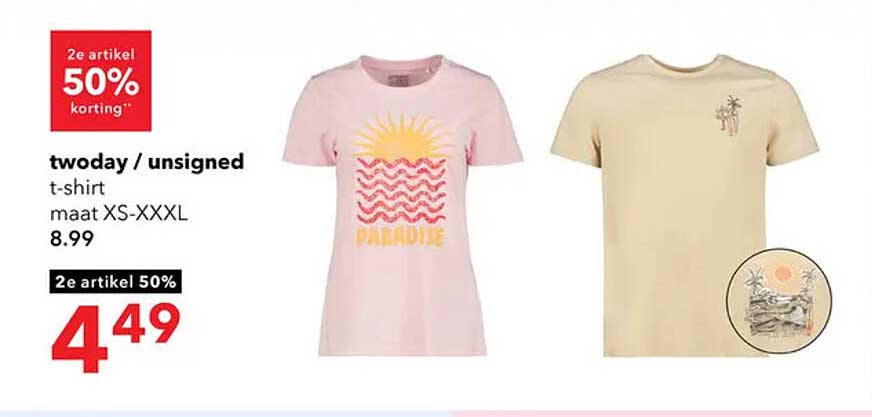 twoday / unsigned t-shirt maat XS-XXXL 2e artikel 50% korting