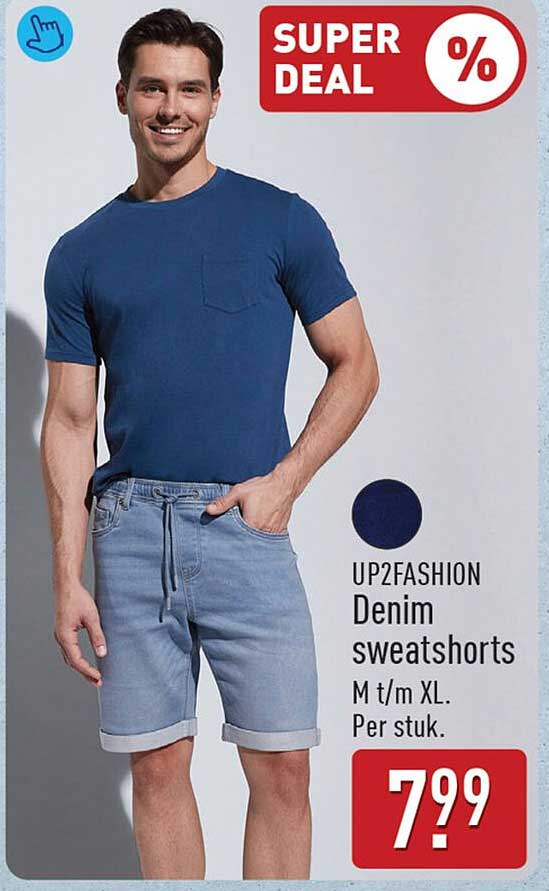 UP2FASHION Denim sweatshorts M t/m XL. Per stuk.