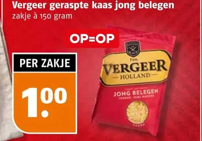 Vergeer geraspte kaas jong belegen zakje à 150 gram OP=OP