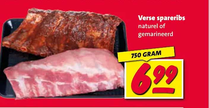 Verse spareribs naturel of gemarineerd 750 GRAM