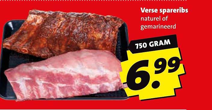 Verse spareribs naturel of gemarineerd 750 gram
