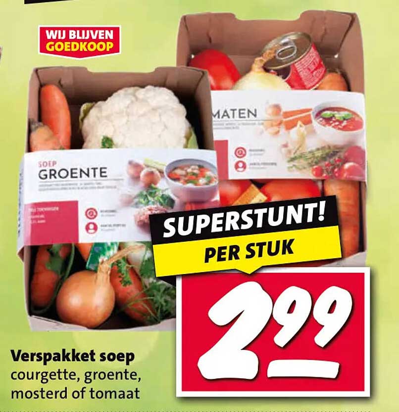 Verspakket soep courgette, groente, mosterd of tomaat SUPERSTUNT! PER STUK