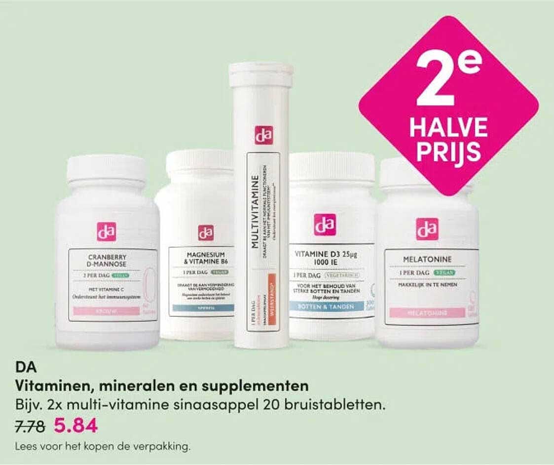 Vitaminen, mineralen en supplementen 2e halve prijs