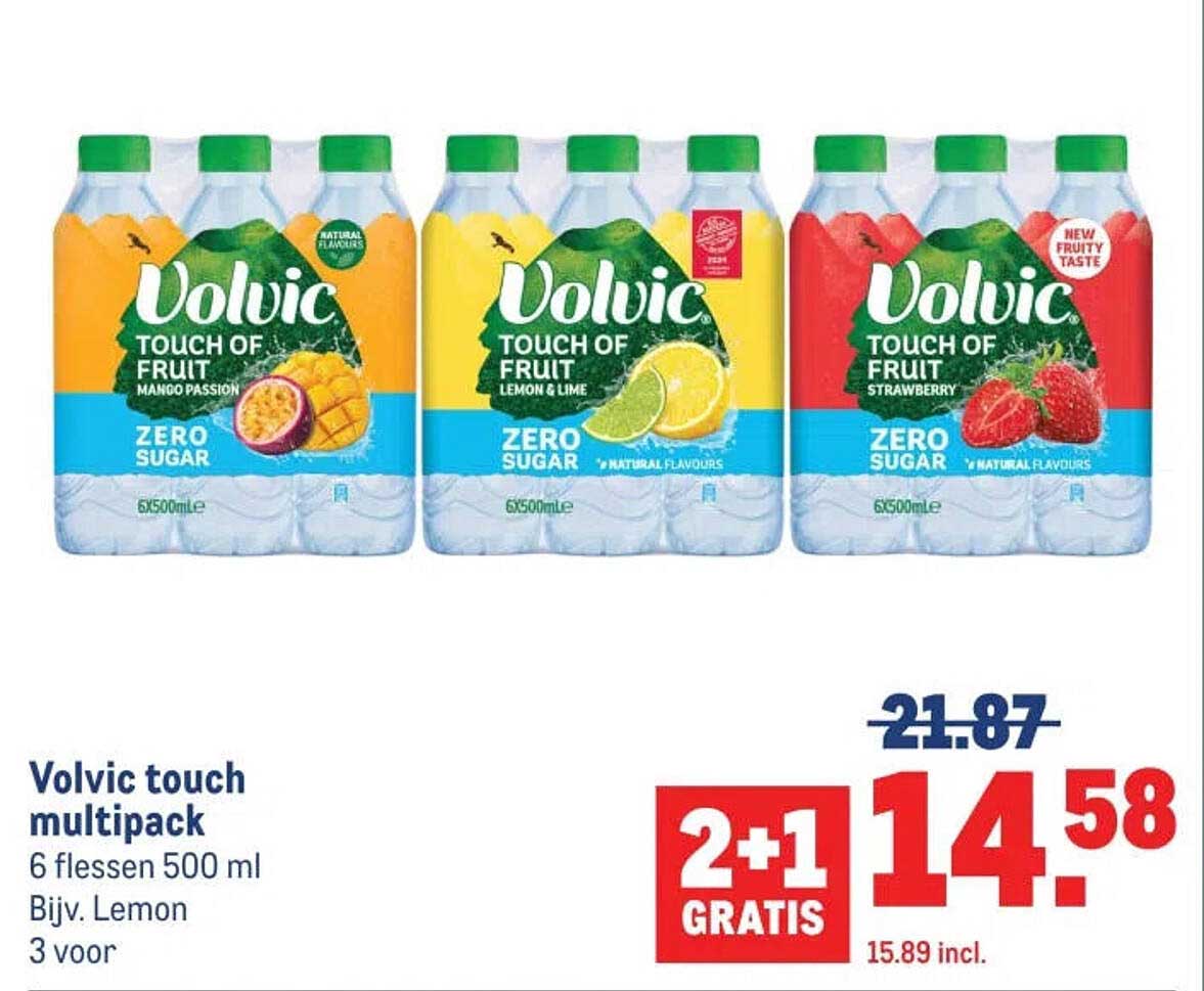 Volvic touch multipack 6 flessen 500 ml Bijv. Lemon 2+1 GRATIS