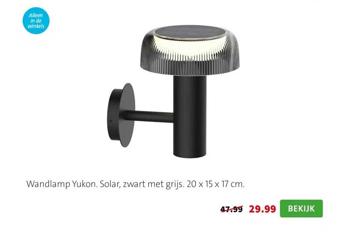 Wandlamp Yukon. Solar, zwart met grijs. 20 x 15 x 17 cm.