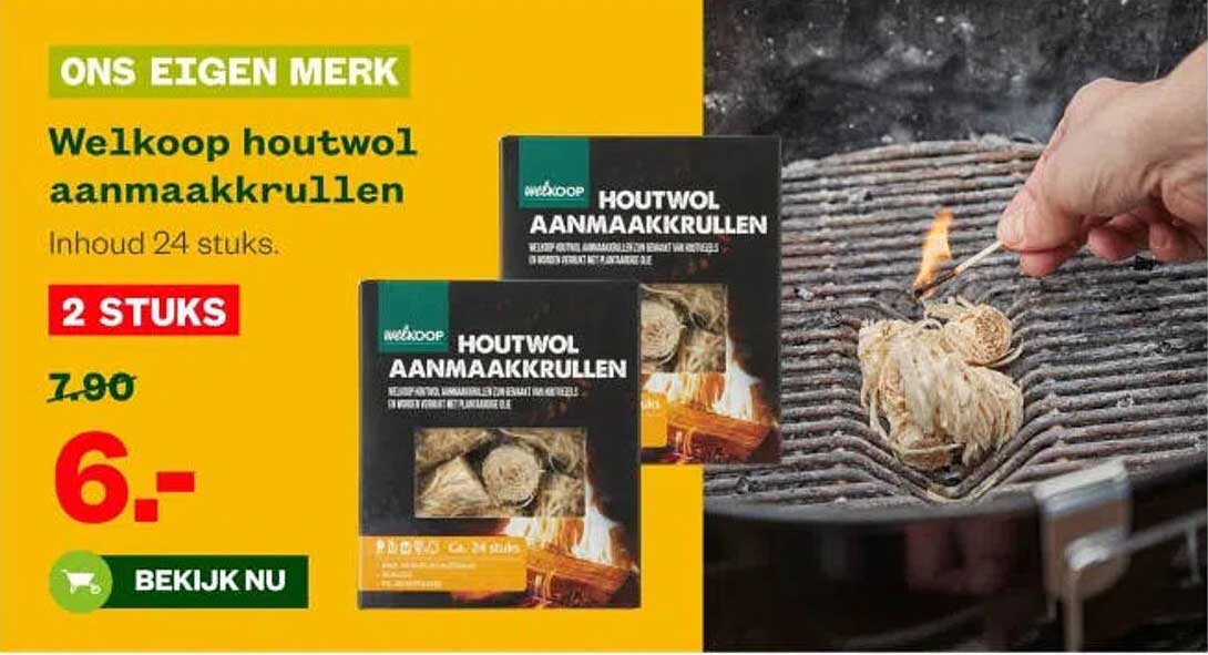 Welkoop houtwol aanmaakkrullen Inhoud 24 stuks. 2 STUKS