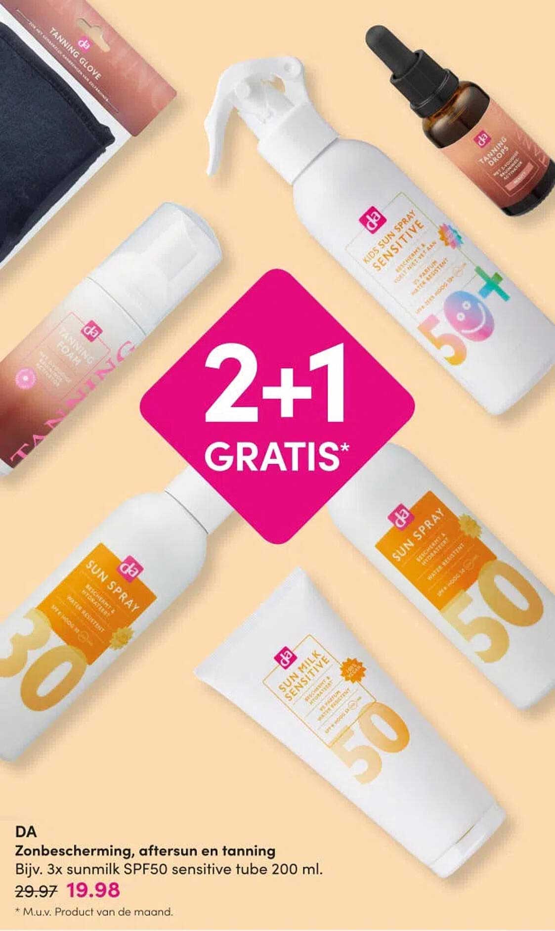 Zonbescherming, aftersun en tanning 2+1 gratis