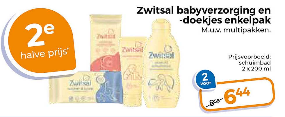 Zwitsal babyverzorging en -doekjes enkelpak 2e halve prijs
