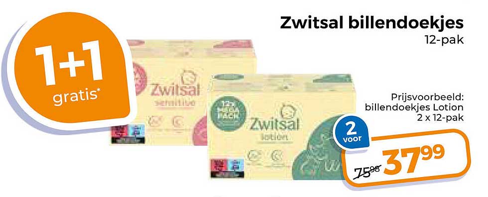 Zwitsal billendoekjes 12-pak 1+1 gratis