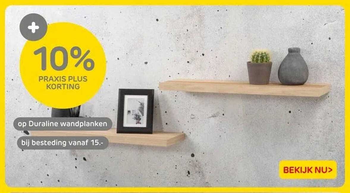 10% PRAKIS PLUS KORTING op Duraline wandplanken bij besteding vanaf 15.-