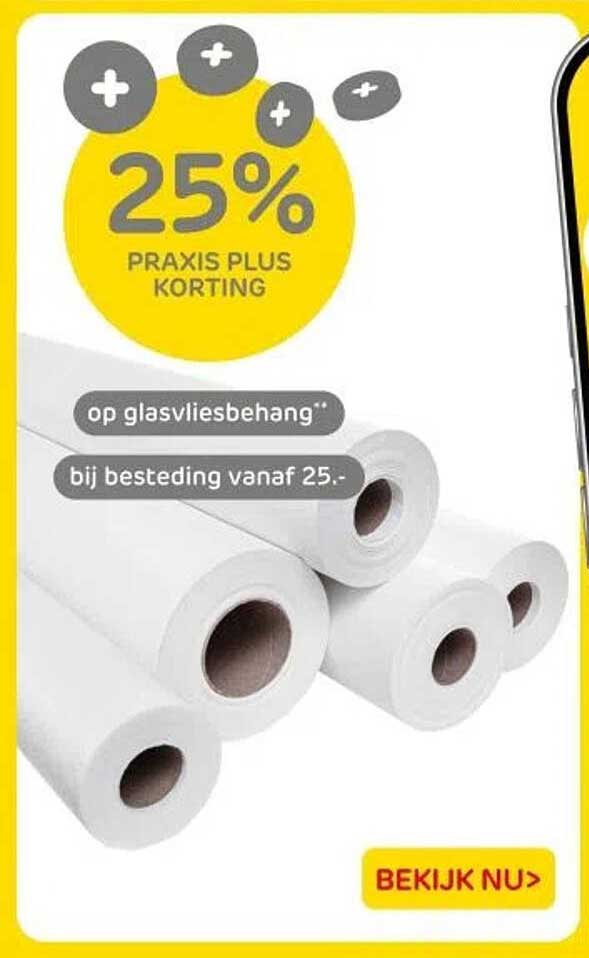 25% PRAKIS PLUS KORTING op glasvliesbehang bij besteding vanaf 25.-