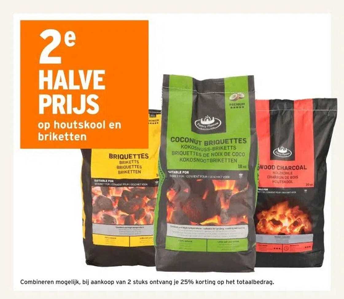 2e HALVE PRIJS op houtskool en briketten