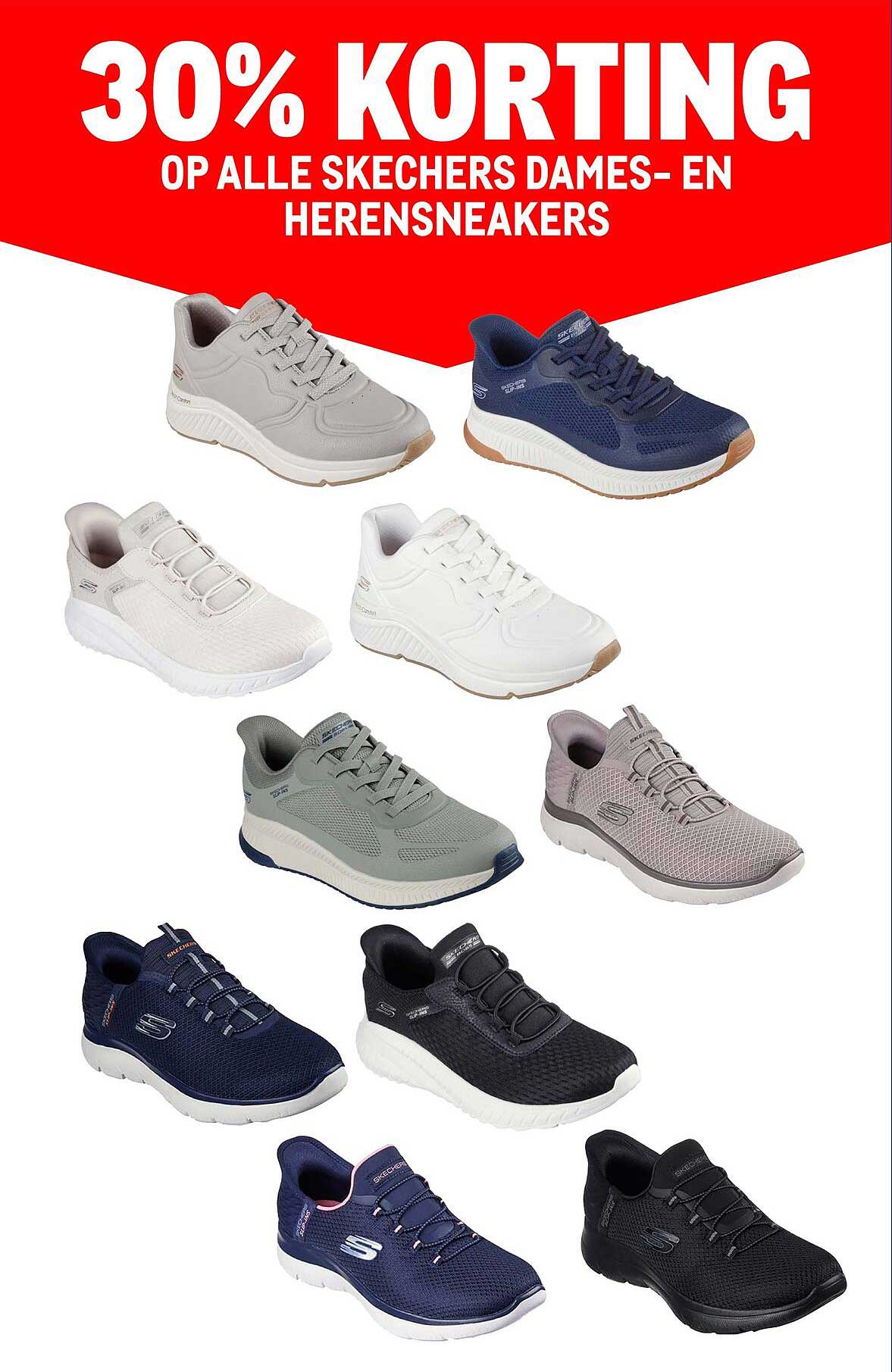 30% KORTING OP ALLE SKECHERS DAMES- EN HERENSNEAKERS