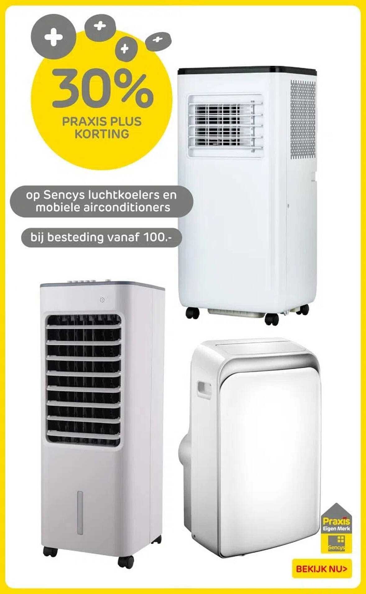 30% PRAKTIJK PLUS KORTING op Sencys luchtkoelers en mobiele airconditioners bij besteding vanaf 100.-