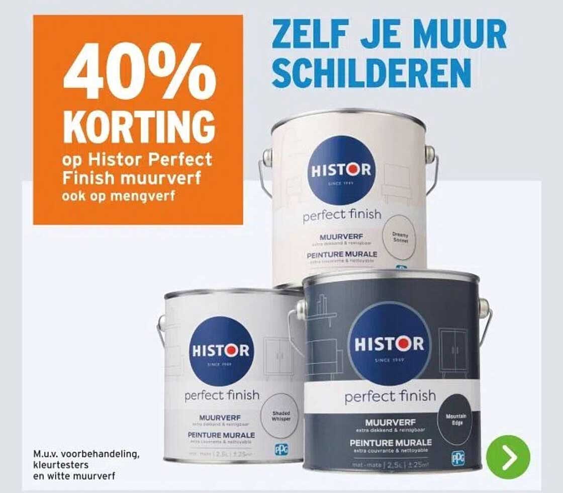 40% KORTING op Histor Perfect Finish muurverf ook op mengverf