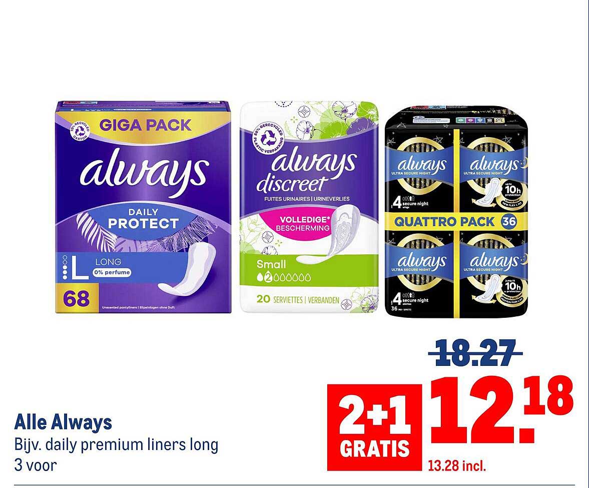 Alle Always Bijv. daily premium liners long 3 voor