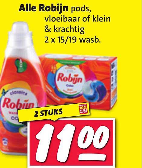 Alle Robijn pods, vloeibaar of klein & krachtig 2 x 15/19 wasb.