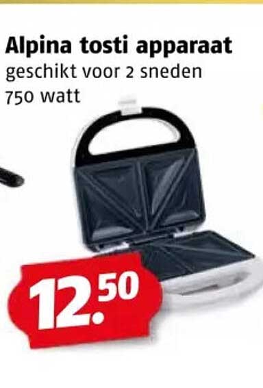 Alpina tosti apparaat geschikt voor 2 sneden 750 watt