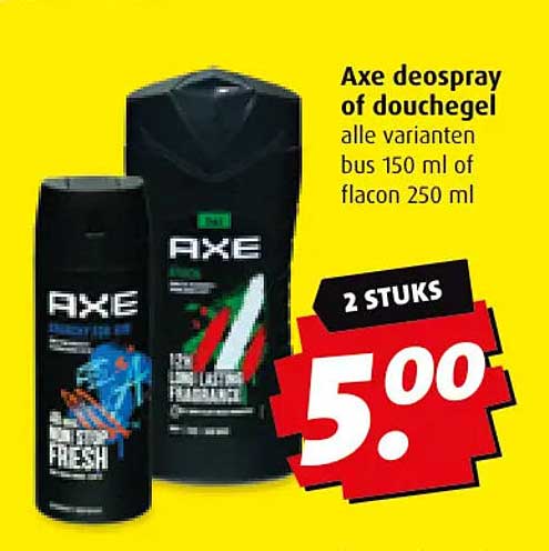 Axe deospray of douchegel alle varianten bus 150 ml of flacon 250 ml